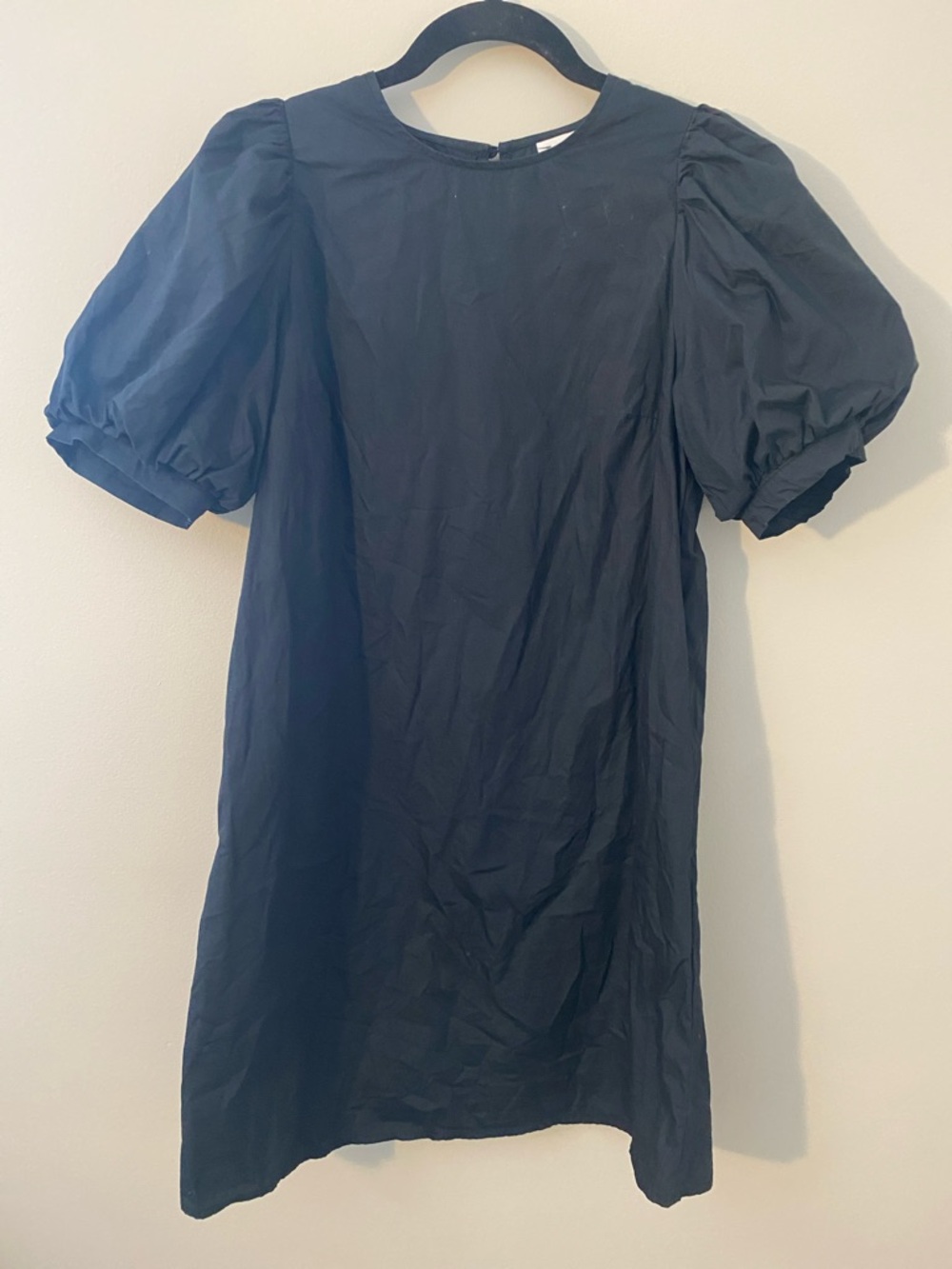 100% Cotton Black Puff Sleeve Mini Dress